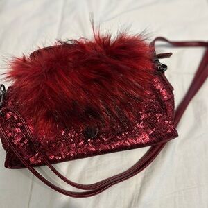 Elegant Red Sequin Fur Women's Bag